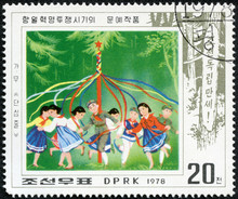 Stamp Shows People Celebrating Spring With May Pole