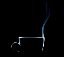 Beleuchteter Umriss Einer Dampfenden Tasse Kaffee Oder Tee