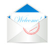 Welcome concept with open blank airmail envelope