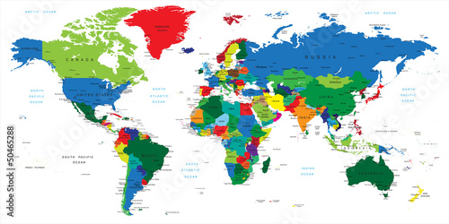 Naklejka dekoracyjna Kolorowa mapa krajów świata