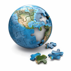 Concept of Globalization. Earth puzzle. 3d