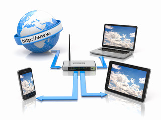 Fototapete - Concept of home network. Sync devices