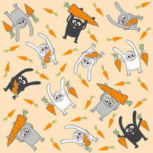Seamless Pattern With Rabbits And Carrots