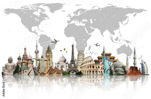 Naklejka dekoracyjna Travel the world monuments concept