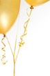 Gold balloons and ribbon on white background