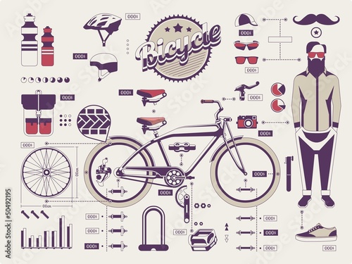 Plakat na papierze fotorealistycznym Elementy informacyjne hipster vs rower