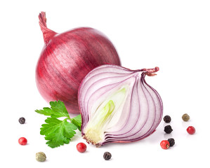 Poster - Onion with peppercorn and parsley isolated on white background