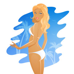 Vector Illustration of a Summer Girl in Bikini