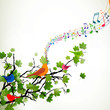 Vector Illustration of a Branch with Singing Birds