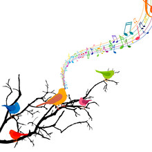 Vector Illustration Of A Branch With Singing Birds