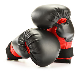 Poster - Leather boxing gloves isolated on white