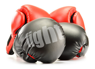 Poster - Leather boxing gloves isolated on white