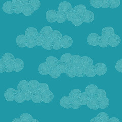 Wall Mural - seamless hand drawn pattern with stylized clouds