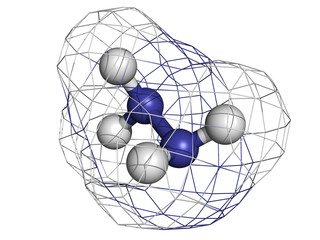 Sticker - Hydrazine (diazane) rocket fuel component, molecular model.