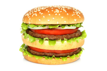 Poster - Big hamburger on white background .