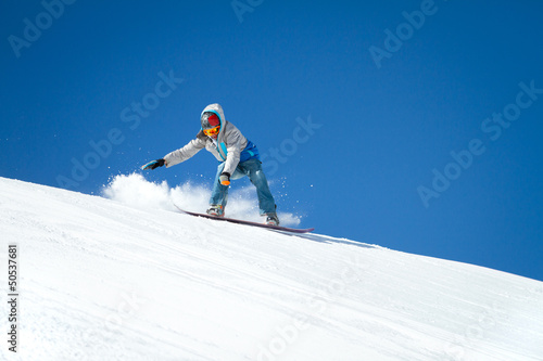 Board z aluminiowym obramowaniem Snowboardzista w akcji