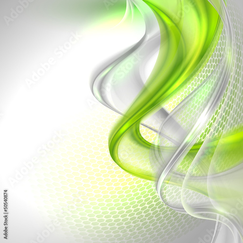 Fototapeta na wymiar Abstrakcyjne zielone i szare fale a białym tle