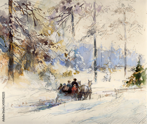 Nowoczesny obraz na płótnie winter landschaft zeichnung