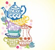 tea cup background with teapot