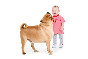 Sticker - little girl with the big dog. Baby girl and her best friend.