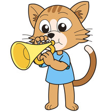 Cartoon Cat Playing A Trumpet