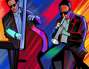 Wall Mural - jazz band with trumpet and double bass