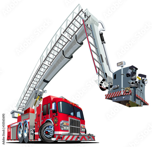 Obraz w ramie Vector Cartoon Fire Truck