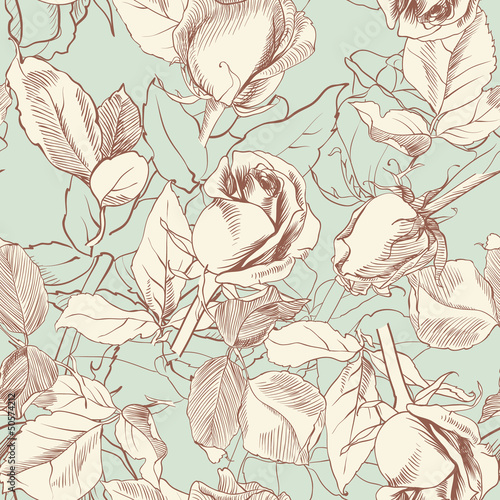 Naklejka - mata magnetyczna na lodówkę vintage roses, vector seamless background