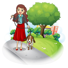 Sticker - A woman with her dog at the road