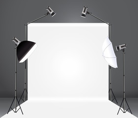 Vector photography studio with a light set up and backdrop