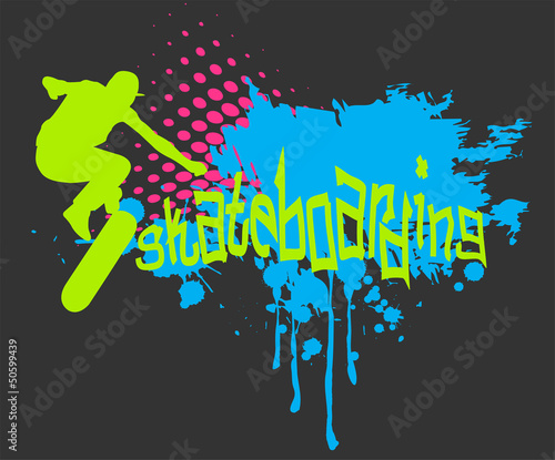 Naklejka - mata magnetyczna na lodówkę Abstract vector background with skateboarder silhouette