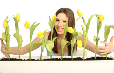 Poster - Braunhaarige Frau mit Blumen