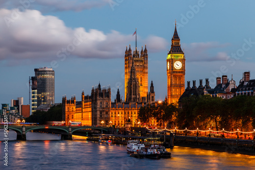 Naklejka samoprzylepna Big Ben i Westminster Bridge wieczorem, Londyn, Wielka Ki