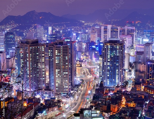 Obraz na płótnie canvas trzyczęściowy "tryptyk" Seoul cityscape