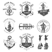 Set Of Vintage Nautical Labels, Icons And Design Elements