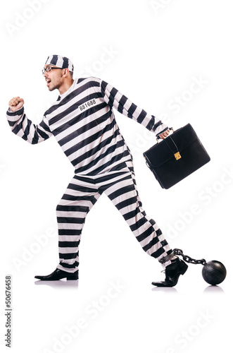 Fotografia Convict criminal in striped uniform