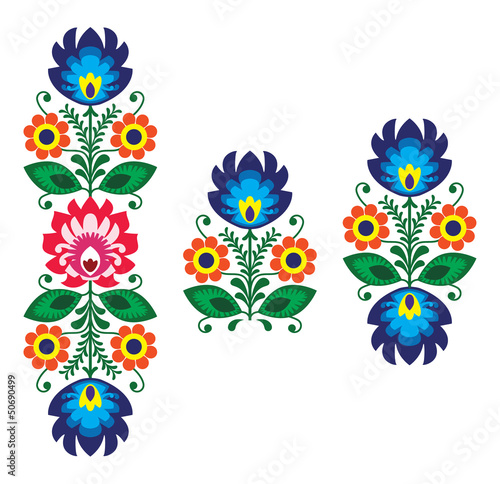 Nowoczesny obraz na płótnie Folk embroidery with flowers - traditional polish pattern