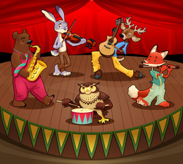 Canvas Print - Musician animals on stage.