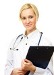 © lenets_tan - A female doctor with a folder , isolated on white background