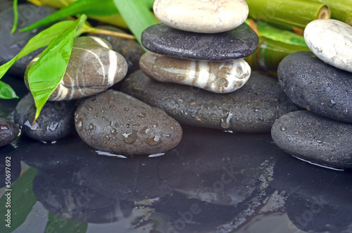 Fototapeta na wymiar Wellness concept: Bamboo and black stones
