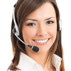 Wall Mural - Portrait of support phone operator, on white