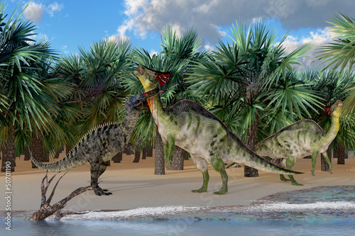 Naklejka samoprzylepna Olorotitan pod atakiem
