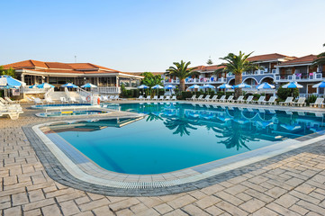 Luxury swimming pool in the tropical hotel in Greece