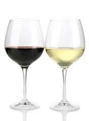 Poster - Two glasses of  red and white wine, isolated on white