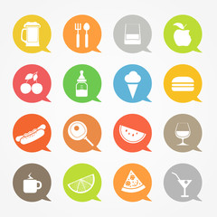 Poster - Food web icons set in color speech clouds