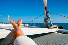 Relaxing On A Catamaran