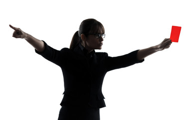 Poster - business woman showing red card silhouette