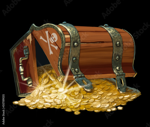 Fototapeta na wymiar pirate treasure chest isolated on black background