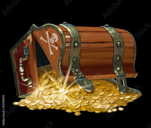 Naklejka na kafelki pirate treasure chest isolated on black background