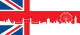 Fototapeta Londyn - British flag  with very detailed  silhouette London skyline